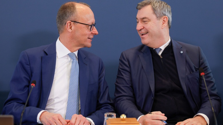 Friedrich Merz und Markus Söder während der gemeinsamen Sitzung von CDU und CSU. (Foto: Tobias Koch)